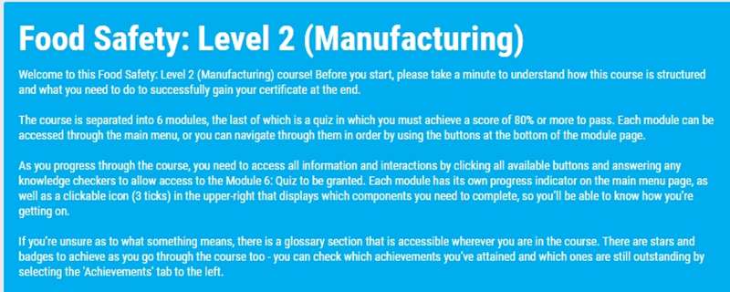 Food Safety: Level 2 (Manufacturing)