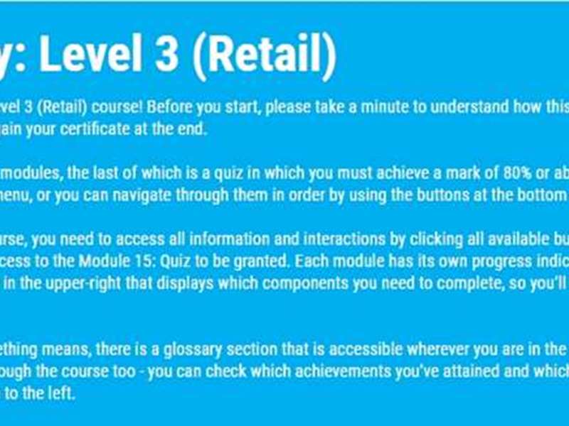 Food Safety: Level 3 (Retail)